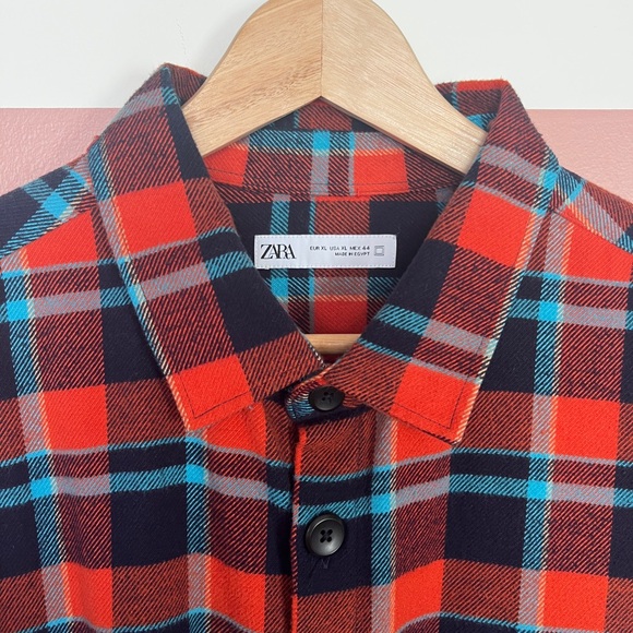 Zara Men’s Flannel Shirt Jacket with side pockets. Plaid. XL. Like New. - Picture 2 of 7